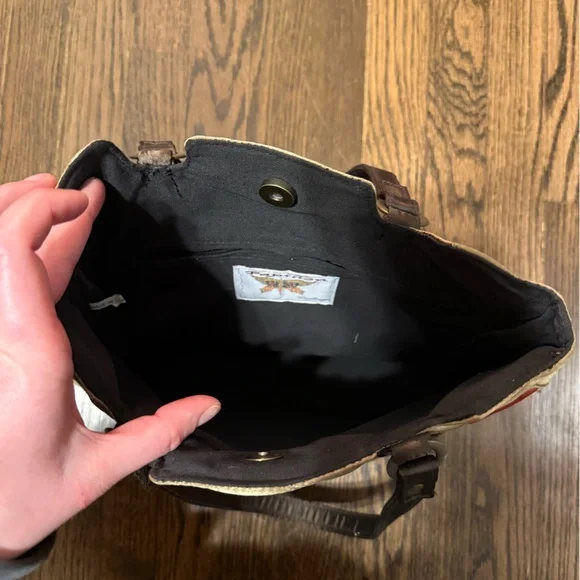 Papillon Blanc Silk Brown and Coral Floral Shoulder Bag - Picture 7 of 7